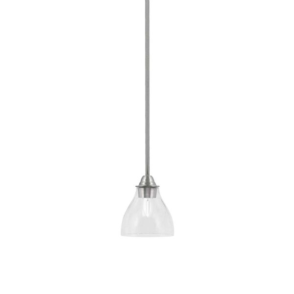 Paramount Brushed Nickel One-Light Mini Pendant with Six-Inch Clear Bubble Cone Glass, image 1