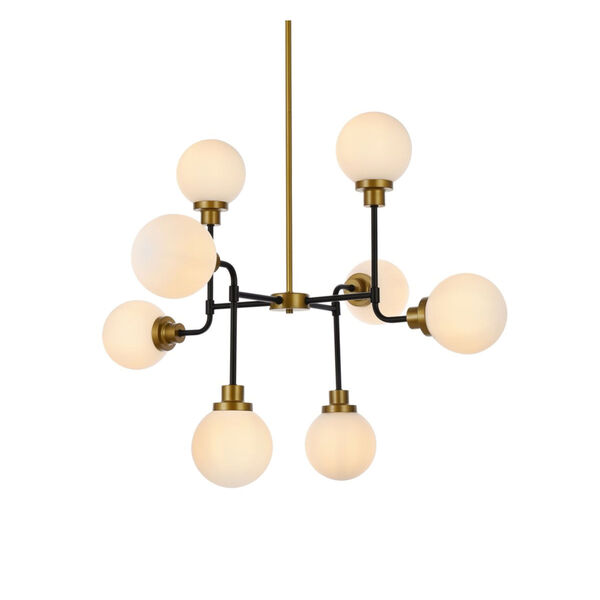 Hanson Black and Brass and Frosted Shade Eight-Light Pendant, image 3