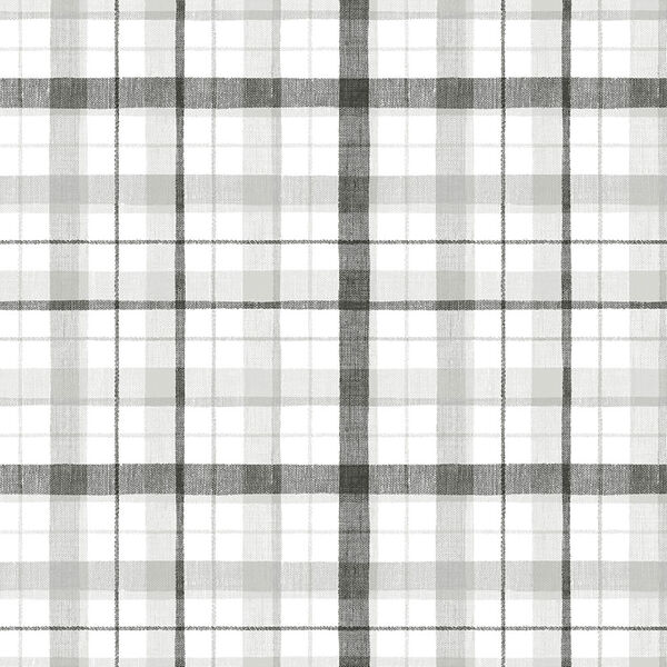 Black and Grey Linen Plaid Wallpaper - SAMPLE SWATCH ONLY, image 1