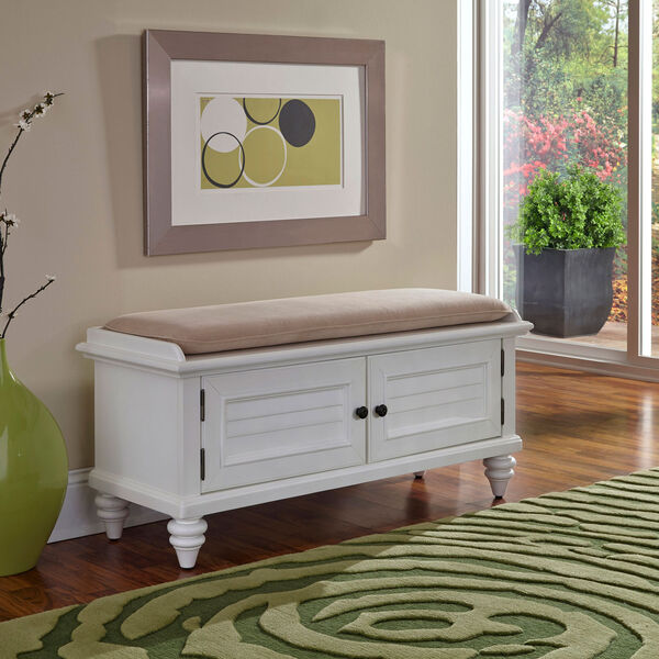 Bermuda Brushed White 47.25-Inch Wide Upholstered Storage Bench, image 1