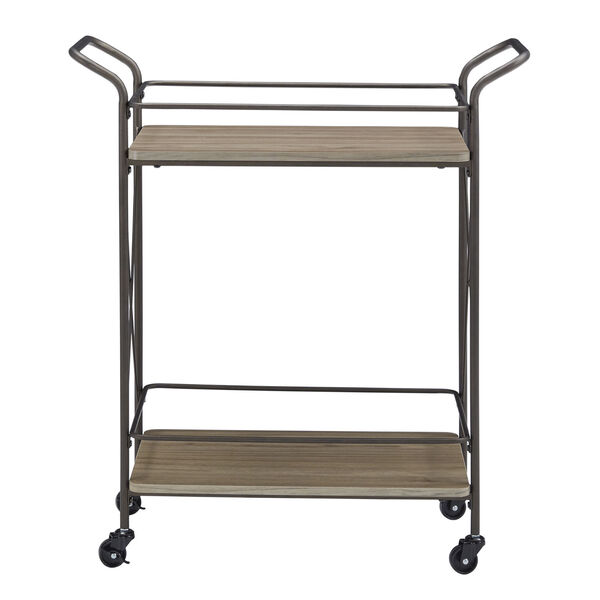 Torres Bronze and Walnut X-Frame Bar Cart with Wood Shelf, image 3