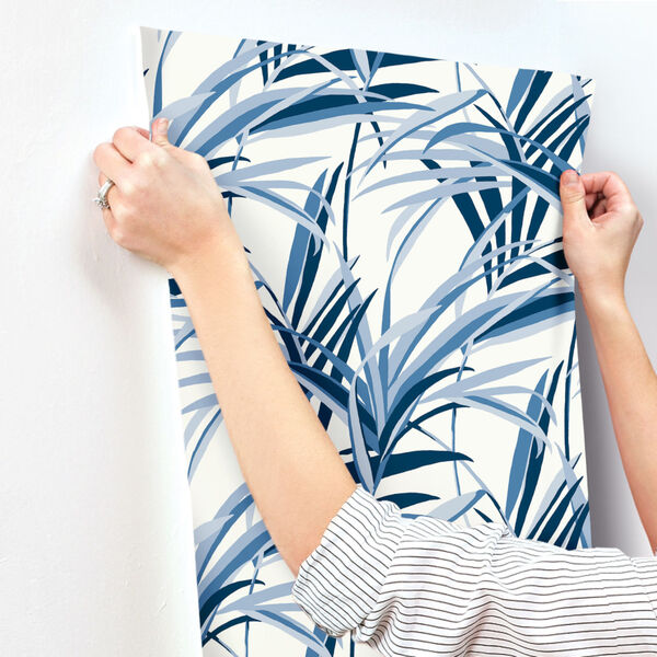 Tropics Blue White Tropical Paradise Pre Pasted Wallpaper - SAMPLE SWATCH ONLY, image 3