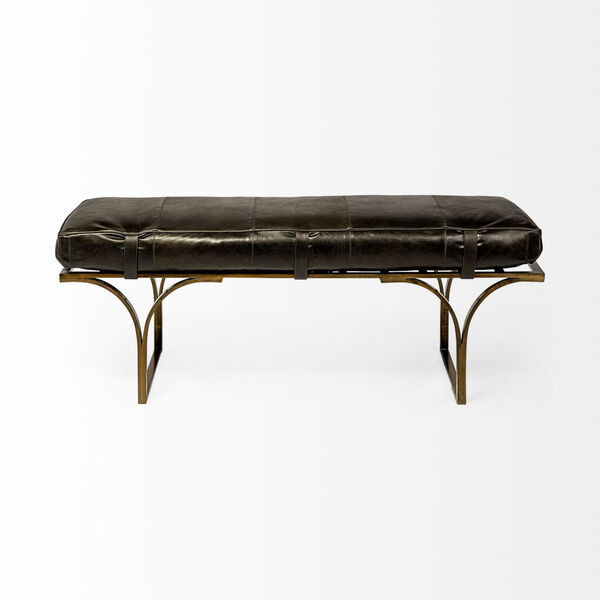 Jessie Black and Gold Bench with Genuine Leather Seat, image 2