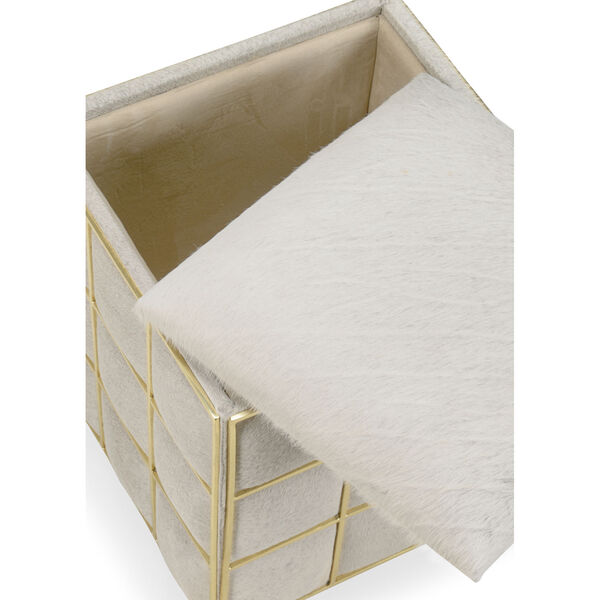 White 17-Inch Square Hide Stool, image 2