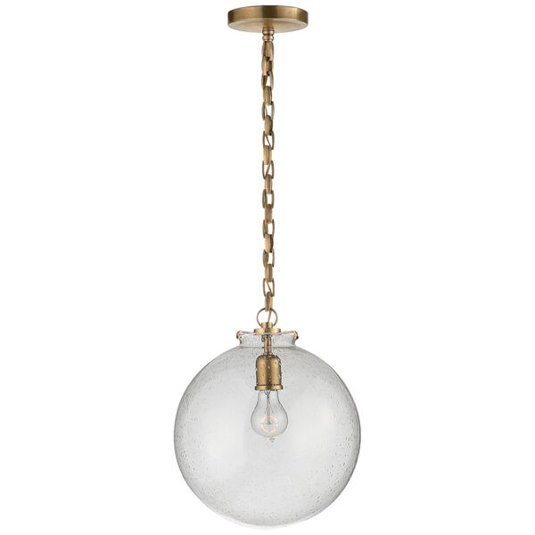 Katie Globe Pendant in Hand-Rubbed Antique Brass with Seeded Glass by Thomas O'Brien, image 1