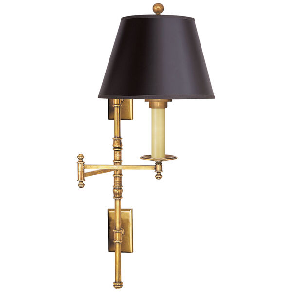 Dorchester Double Backplate Swing Arm in Antique-Burnished Brass with Black Paper Shade by Chapman and Myers, image 1