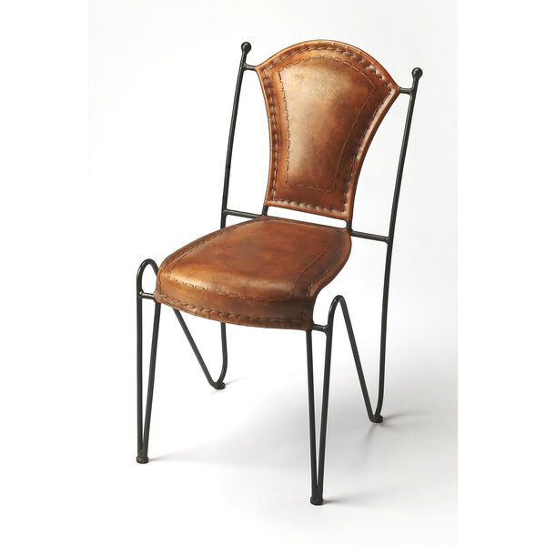 Coriander Iron and Leather Side Chair, image 1