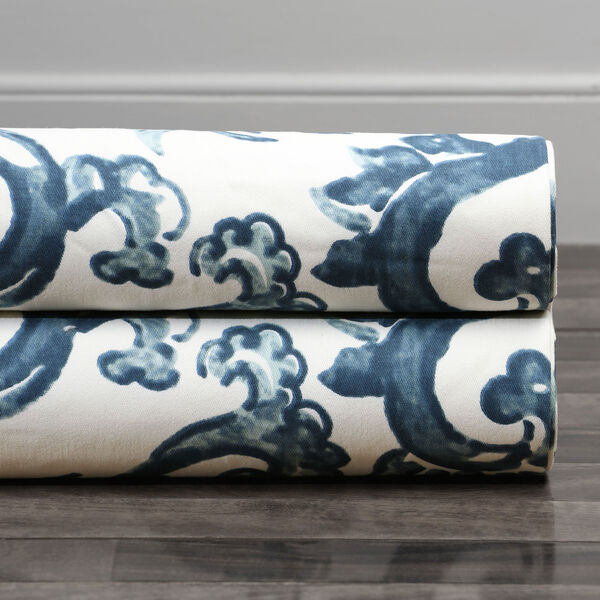 Indonesian Blue Printed Cotton Twill Single Panel Curtain 50 x 108, image 8