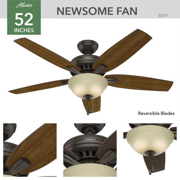 Newsome Premier Bronze 52-Inch Two-Light Fluorescent Adjustable Ceiling Fan, image 4