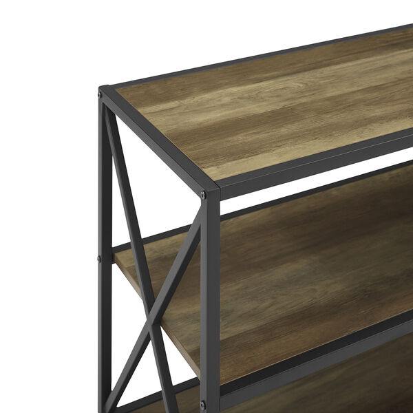 40-Inch X-Frame Metal and Wood Media Bookshelf - Rustic Oak, image 6