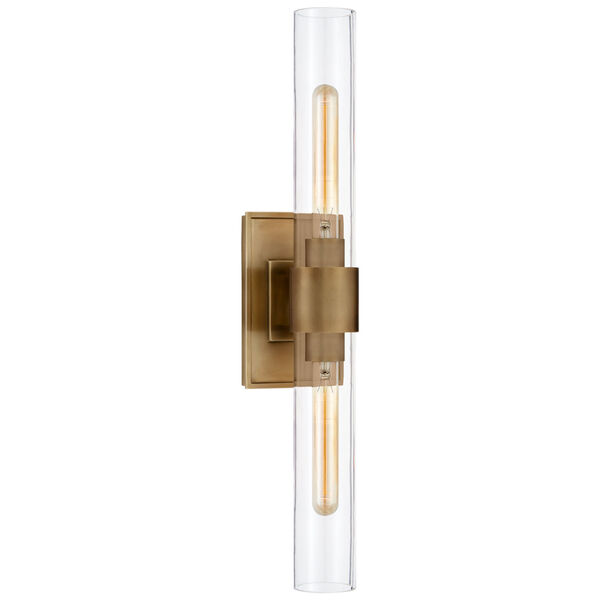 Presidio Petite Double Sconce in Hand-Rubbed Antique Brass with Clear Glass by Ian K. Fowler, image 1