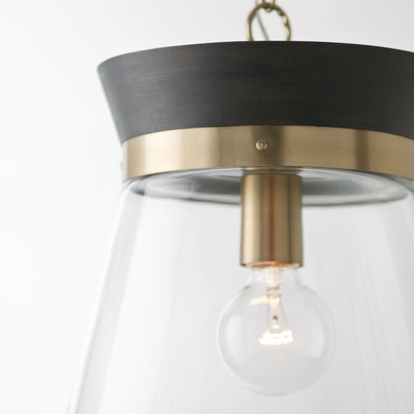 Finn Black Stain and Matte Brass One-Light Pendant with Clear Glass, image 2
