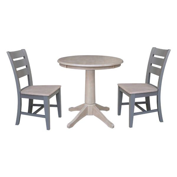 Parawood I Washed Gray Clay Taupe 30-Inch  Round Top Pedestal Table with Two Chairs, image 1