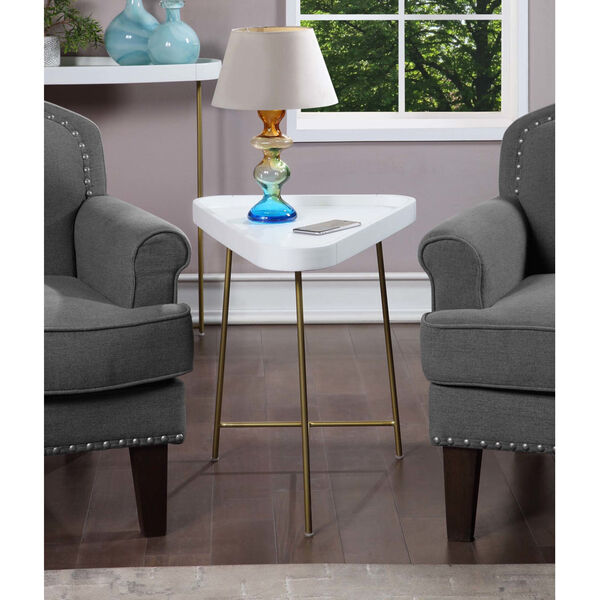 Lunar White and Gold Triangle End Table, image 2
