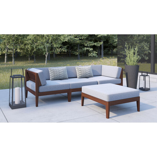 Melodye Walnut and Gray Four-Piece Outdoor Sectional Set, image 1