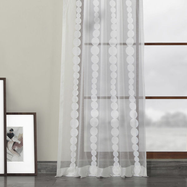 White Embroidered Sheer Curtain Single Panel, image 3