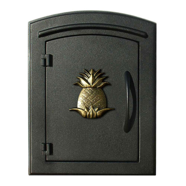 Manchester Black Security Drop Chute Mailbox with Decorative Pineapple Logo, image 1