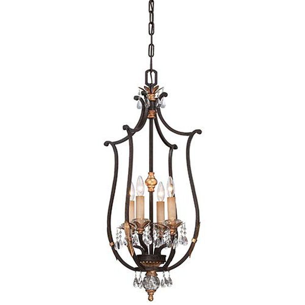 Bella Cristallo French Bronze and Gold Highlight Four-Light Foyer Pendant, image 1