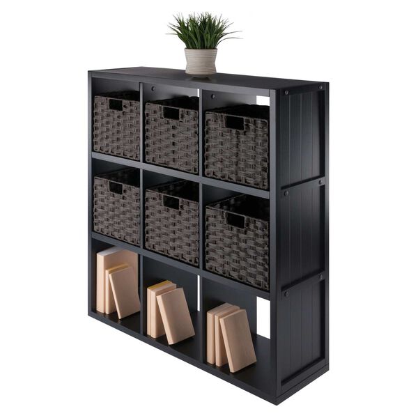 Timothy Black Chocolate Seven-Piece Storage Shelf with Six Foldable Woven Baskets, image 5
