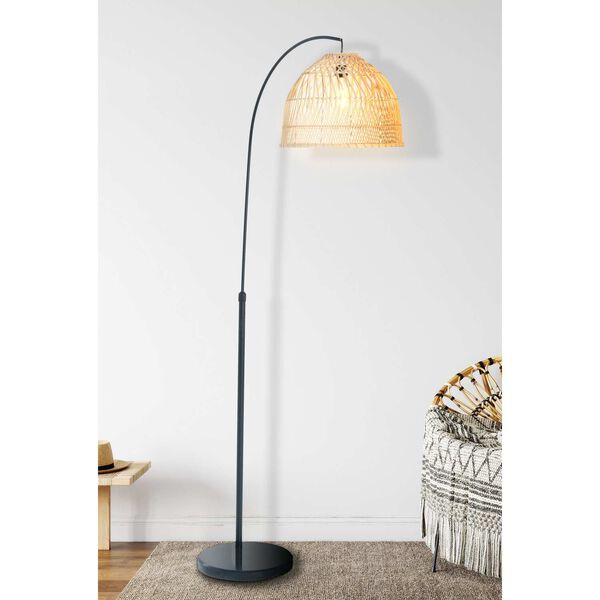 Black and Natural One-Light Arched Floor Lamp, image 4