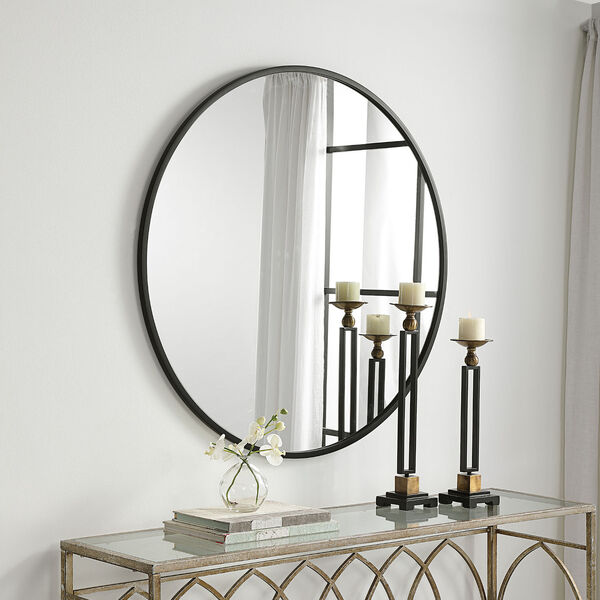 Linden Matte Black 48-inch Round Wall Mirror, image 4