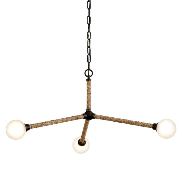 Nomad Classic Bronze and Natural Three-Light Chandelier, image 1