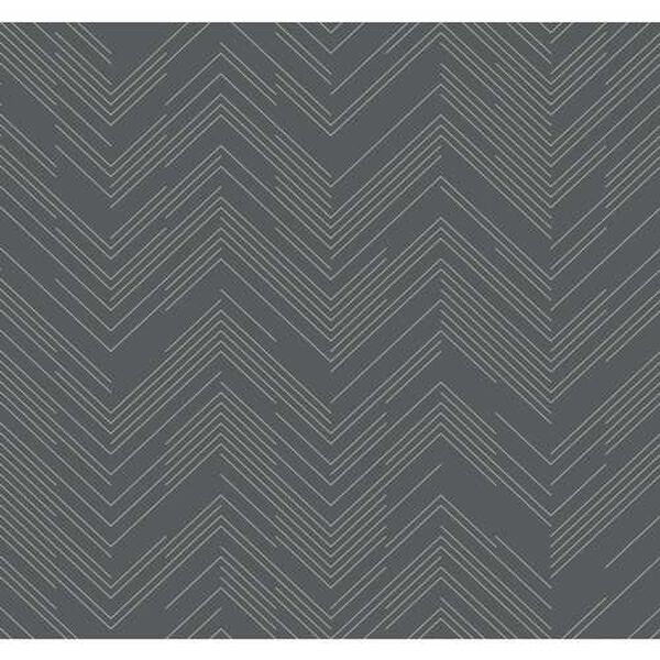 Polished Chevron Charcoal and Silver Wallpaper, image 2