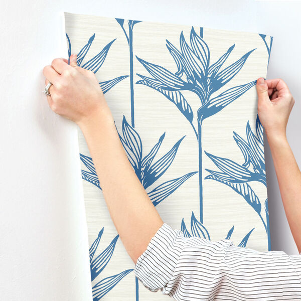 Tropics Blue Bird of Paradise Pre Pasted Wallpaper - SAMPLE SWATCH ONLY, image 3