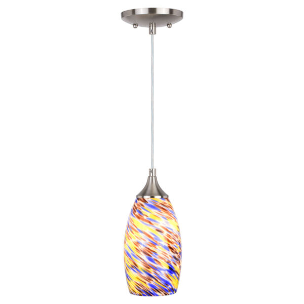 Milano Satin Nickel One-Light Mini Pendant with Multi Color Swirl Art Glass, image 1