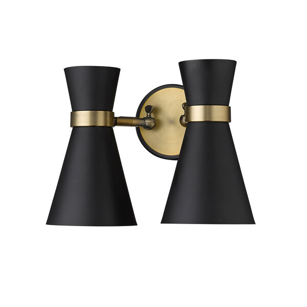 Soriano Matte Black and Heritage Brass Two-Light Wall Sconce, image 4