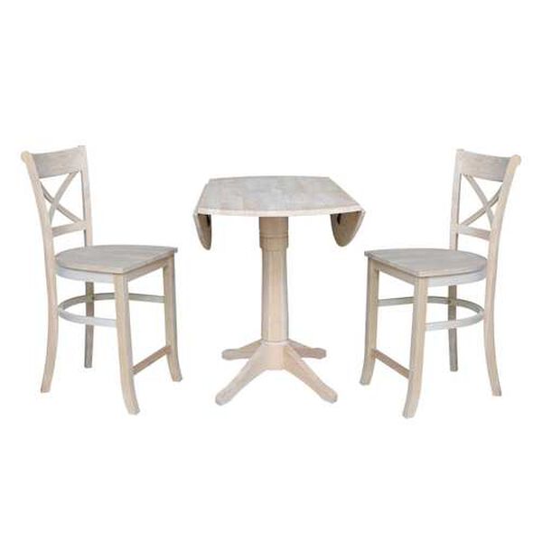 Gray and Beige 36-Inch High Round Pedestal Counter Height Table with Charlotte Stools, 3-Piece, image 2