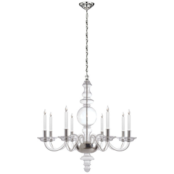 King George Grande Round Chandelier in Crystal with Polished Nickel by Chapman and Myers, image 1