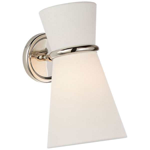Clarkson Small Single Pivoting Sconce in Polished Nickel with Linen Shade by AERIN, image 1