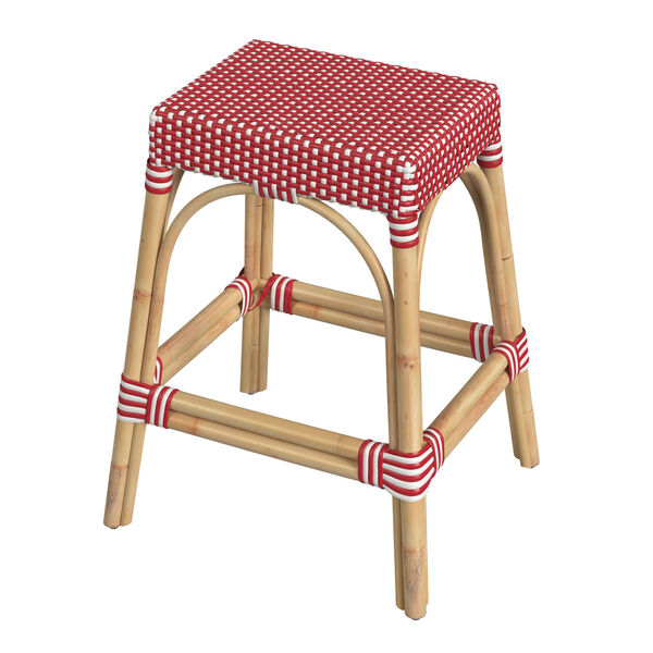 Robias Red and White Dot on Natural Rattan Counter Stool, image 1