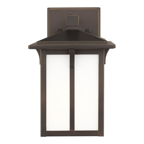 Tomek Antique Bronze One-Light Outdoor Small Wall Sconce with Etched White Shade, image 1