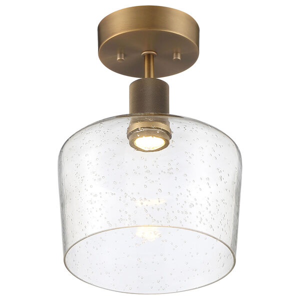 Port Nine Brass-Antique and Satin Intergrated LED Semi-Flush with Clear Glass, image 3
