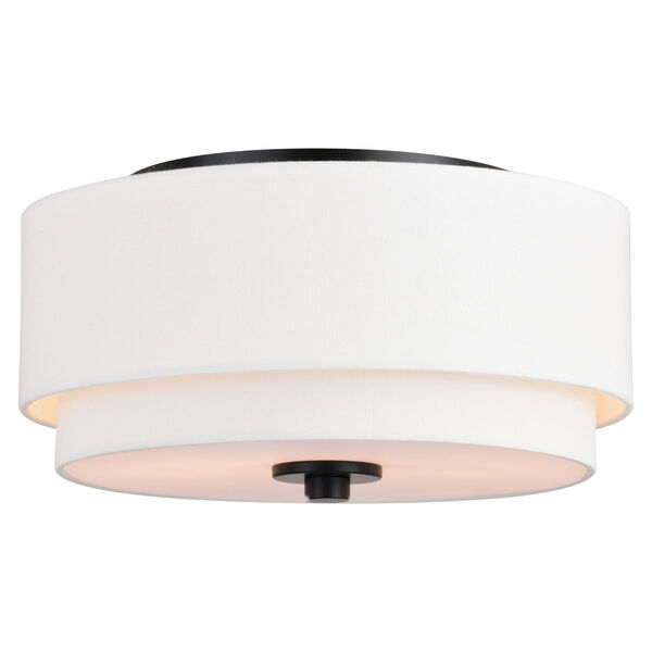 Burnaby 13-Inch Two-Light Flush Mount with White Fabric Drum Shade, image 1