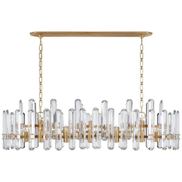 Bonnington Large Linear Chandelier in Hand-Rubbed Antique Brass with Crystal by AERIN, image 1