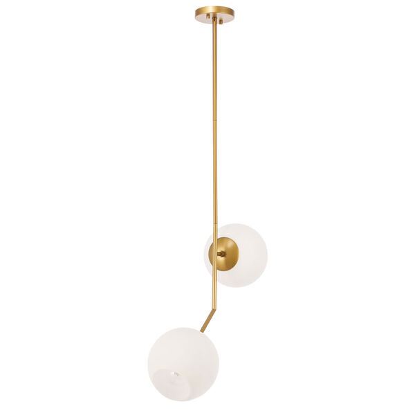 Ryland Brass Eight-Inch Two-Light Mini Pendant with Frosted White Glass, image 6