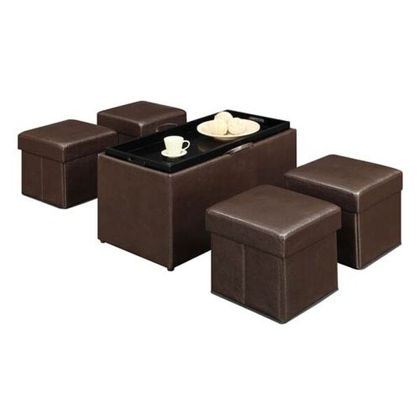 Designs4Comfort Manhattan Espresso Storage Bench with Collapsible Ottomans, image 2