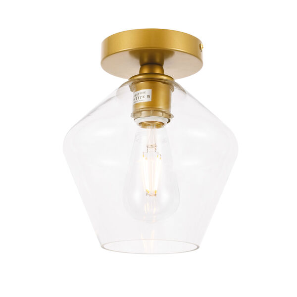 Gene Brass Eight-Inch One-Light Flush Mount with Clear Glass, image 6