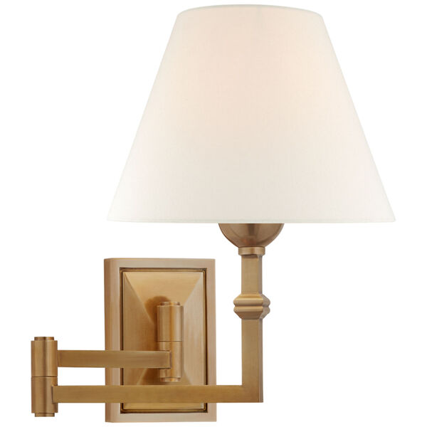 Jane Swing Arm Wall Light in Hand-Rubbed Antique Brass with Linen Shade by Alexa Hampton, image 1
