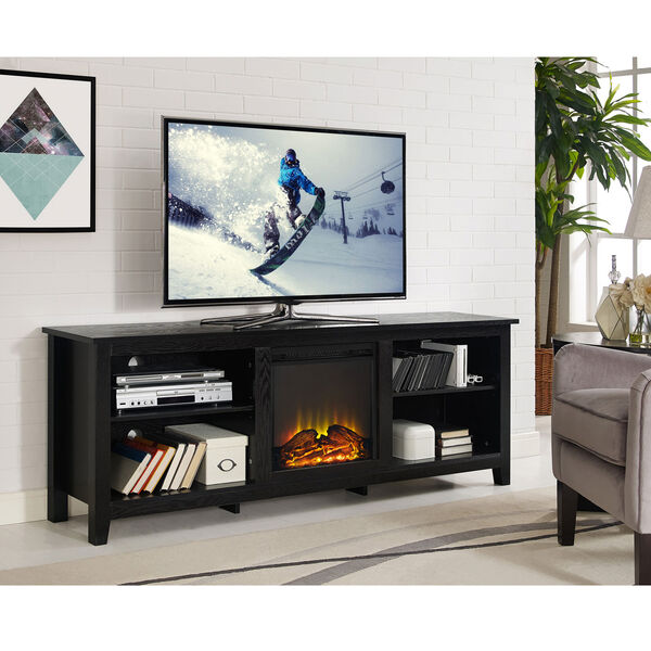 Black Wood Fireplace TV Stand, image 1