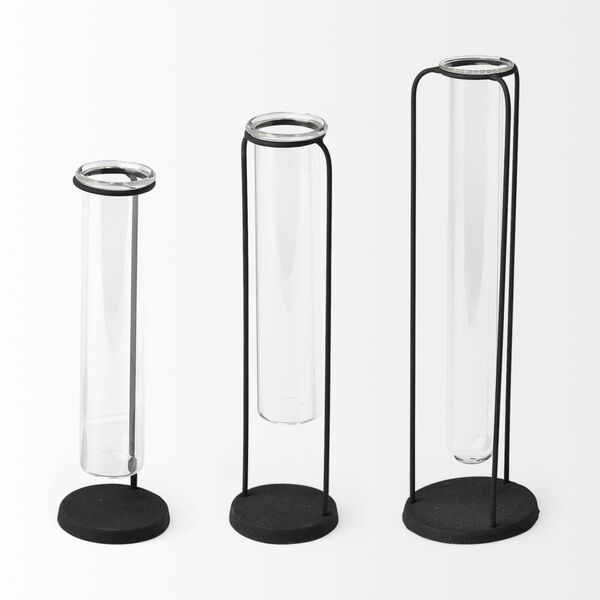 Beeker Clear and Black Test Tube Vase, Set of Three, image 2