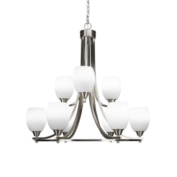 Paramount Brushed Nickel 30-Inch Nine-Light Chandelier with White Linen Glass Shade, image 1
