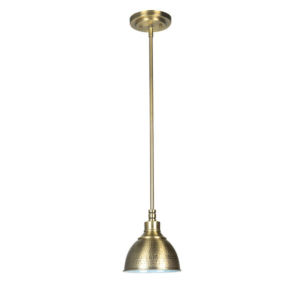 Timarron Legacy Brass One-Light Mini Pendant with Hammered Metal Shade, image 1