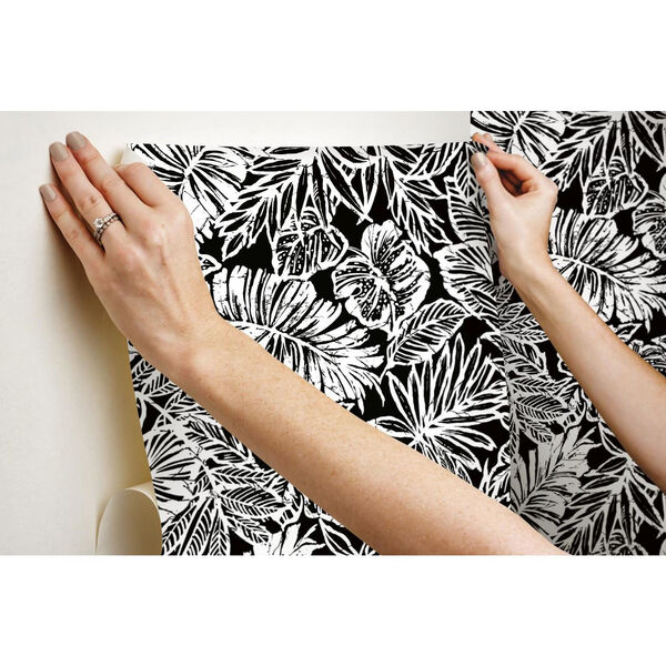 Batik Tropical Leaf Black Peel And Stick Wallpaper, image 5