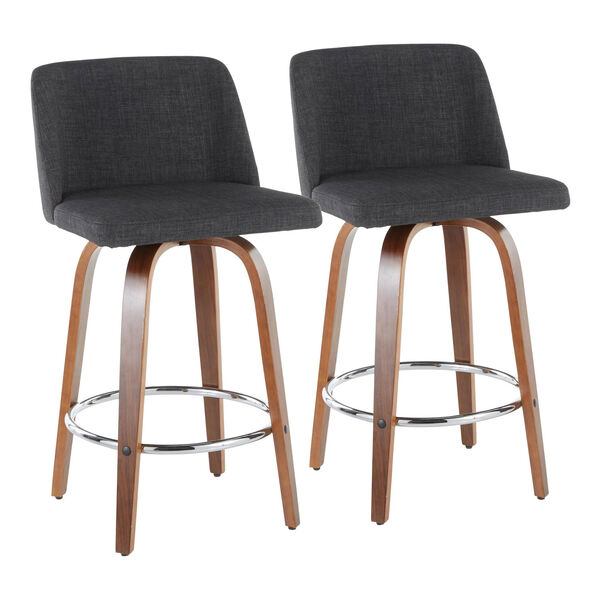 Toriano Walnut, Charcoal and Chrome Counter Stool, Set of 2, image 2