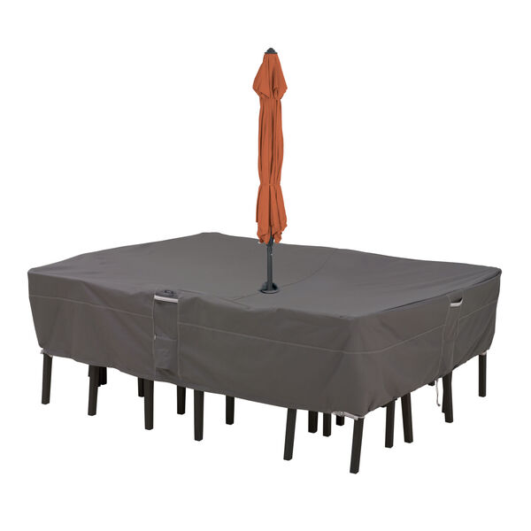 Maple Dark Taupe Rectangle Oval Patio Table and Chair Set Cover with Umbrella Hole, image 1