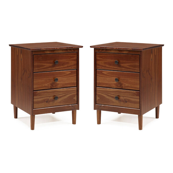 Spencer Walnut Three-Drawer Solid Wood Nightstand, Set of Two, image 1
